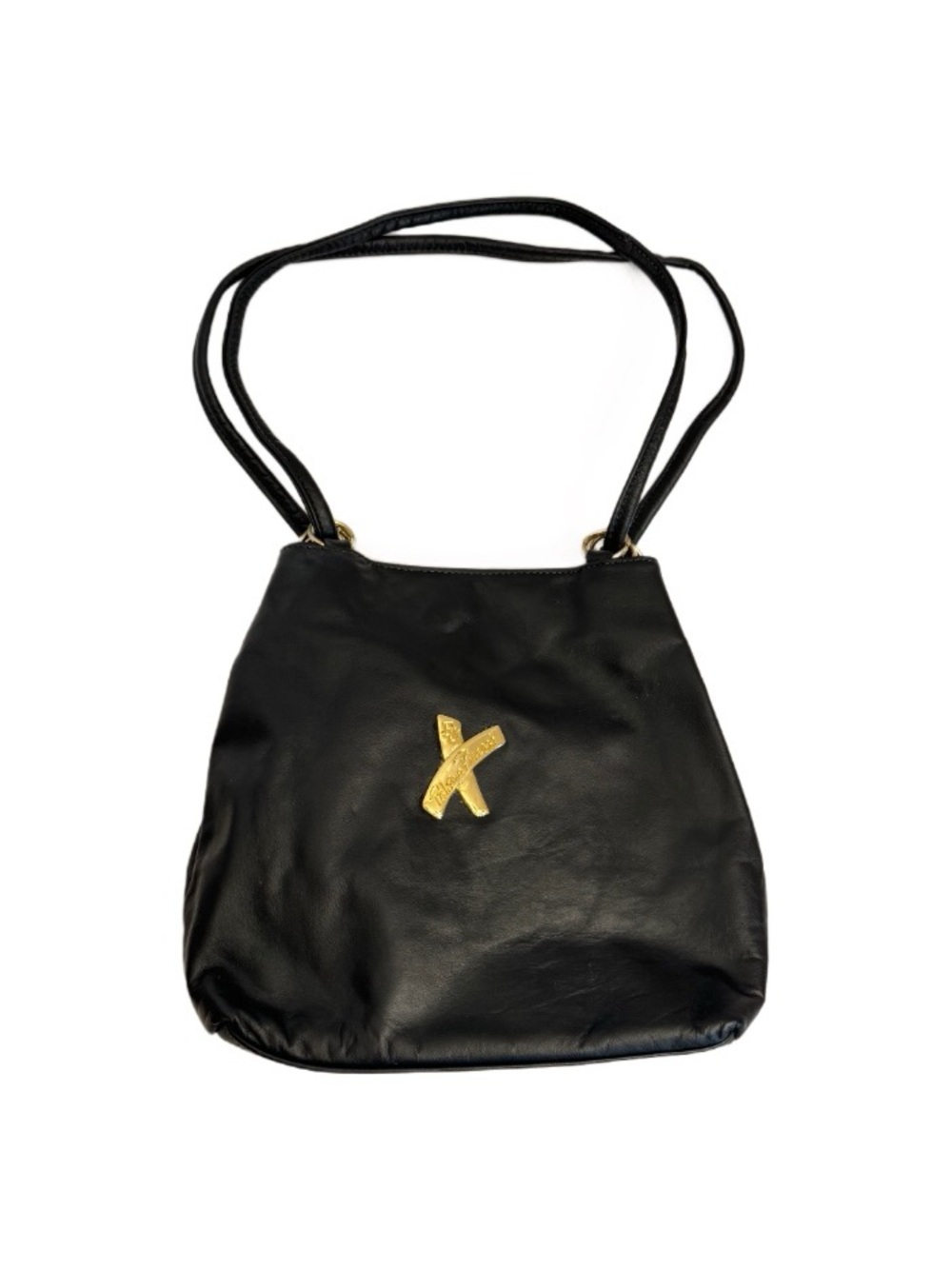 Vintage Paloma Picasso Black Genuine Leather Handbag Shoulder Crossbody Bag